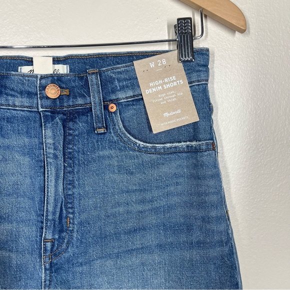 Madewell Womens High Rise Blue Denim Jean Shorts Rolled Hem Size 28 NEW Cotton - Picture 2 of 8